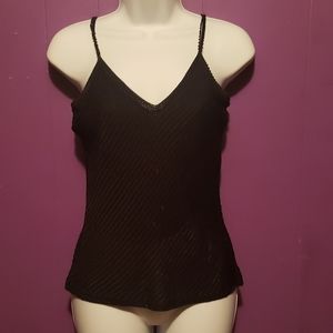 Black crochet type, lined tank top with beaded straps, size S